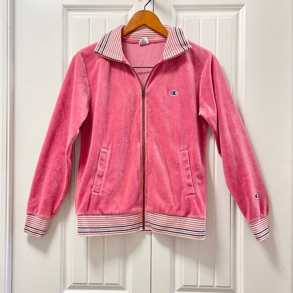 Vintage Champion Plush Velour Zip-Up Track Jacket Pink - Picture 1 of 12